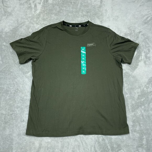 Puma Mens Olive Green Logo Graphic T-Shirt Size XL Casual Crewneck a1077 - Picture 1 of 7